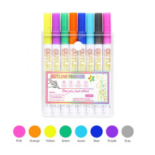 Metallic Art Markers Outline Pen 2mm Waterproof-White 8 colors