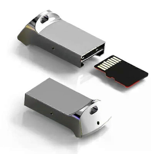 Adattatore in alluminio Mini USB 2.0 per lettore di schede TF e Micro SD per PC e laptop.