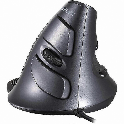 Mouse ergonomico verticale DELUX M618 con 6 pulsanti programmabili e cavo USB da 1,5 m, ideale per ufficio e gaming.