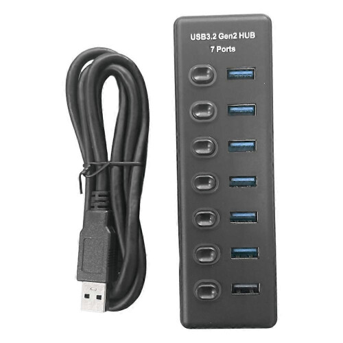 7 Port USB3.2 Gen2 Hub 10Gbps Individual Switch LED Indicator Power Adapter US Plug