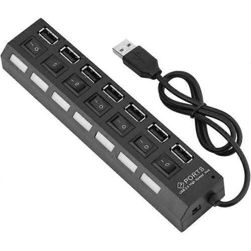 Lefou 7 Port USB 2.0 Hub 480Mbps High Speed Splitter Black
