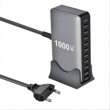 Nuovo caricabatterie rapido da tavolo GaN da 1000 W PD3.1 con 10 porte USB-C e spina europea.