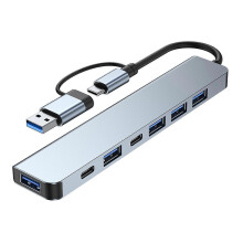 USB-C-auf-USB-3.0-Hub mit 7 Ports, Aluminium, Typ-C-Multiport-Adapter, Verlängerungsladegerät, Konverter, mehrfarbig