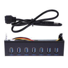 USB 3.0 7-Port 5,25-Zoll-Frontpanel-Hub mit 19-poligem Anschluss, 60 cm Kabel, Metallgehäuse, Schwarz