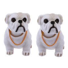 2X White Light Gray Shaking Nodding Bulldog Dog Decoration for Car