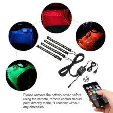 8X DC12V 9 LED RGB Car Interior Atmosphere Footwell Strip Light USB Charger