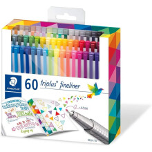 STAEDTLER 334 C60 Triplus Fineliner - 60 Brilliant Colours, 0.3 mm, Ergonomic Triangular Barrel, Water-based Ink, Made in Germany