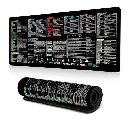 Excel Shortcut Key Mouse Pad - Waterproof Desk Mat with Cheat Sheet for Excel - Non-Slip Keyboard Mat
