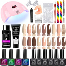 (AM105-1) Professional Nail Art Kit with Base Coat & Top Gel, Nail Extension Tips, Brush Cleaner Full Set