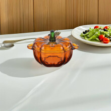 Artistic Glass Pumpkin Shaped Sugar Bowl Holder for Parties And Home Decoration In Orange Color 1Set