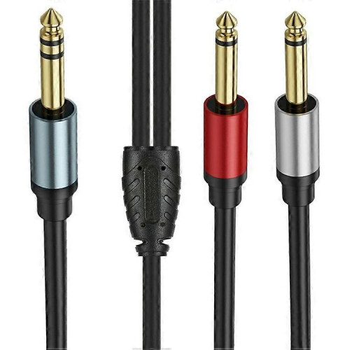 m 1/4 TRS stereo til dobbel TS mono lyd Y-splitterkabel 1