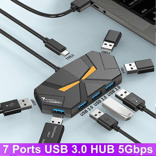 USB 3.0 Hub 7 Ports Speed Data Transfer MultiDevice Connectivity for Laptop and PC 1