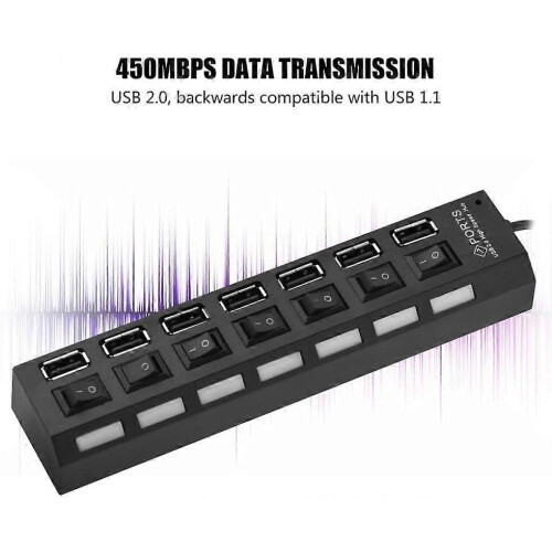 Lefou 7 Port USB 2.0 Hub 480Mbps High Speed Splitter Black 2