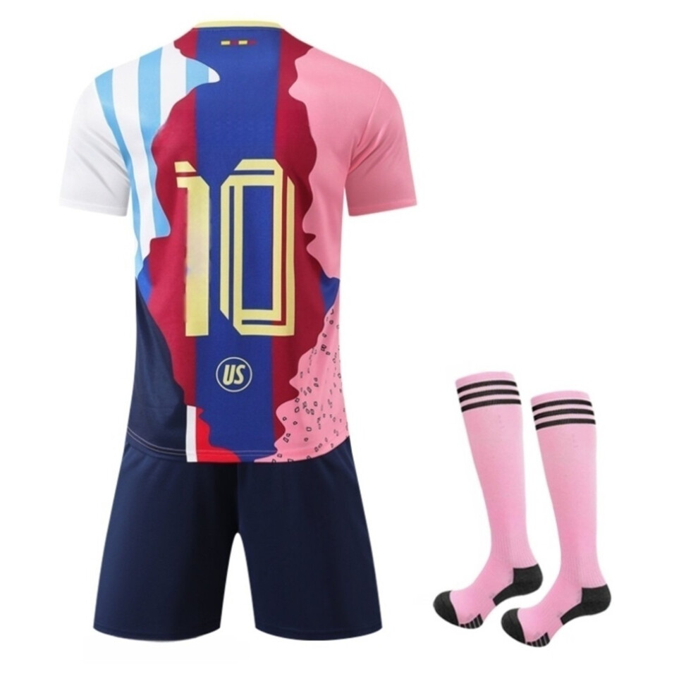 (26(140-150CM)) Argentina Super Star All Club Activewear Print #10 + Player Name Fans Training T-Shirt Set For Kids And Adult
