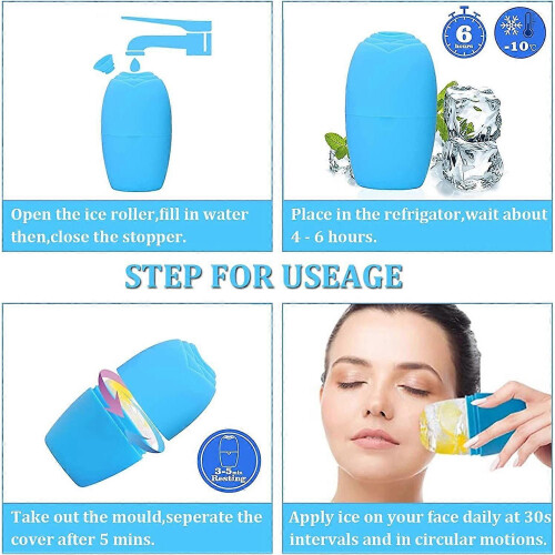 Small Cube Ice Roller for Face And Eye,Facial Ice Roller Massager (Blue)