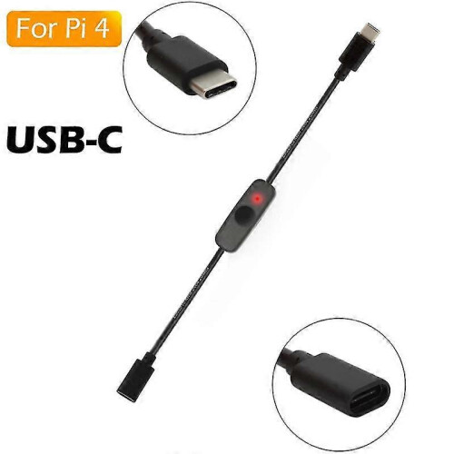 USB-C Male to Female Extension Cable with Power Switch Indicator Light for Raspberry Pi 2