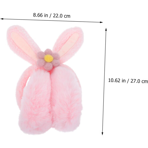 Adorabili paraorecchie in peluche con orecchie di coniglio per uso esterno, caldi e comodi per l'inverno. 2