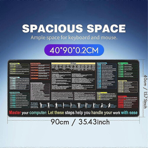 Excel Shortcut Mousepad 40x90x0.2CM Non-Slip Programming Desk Mat 1