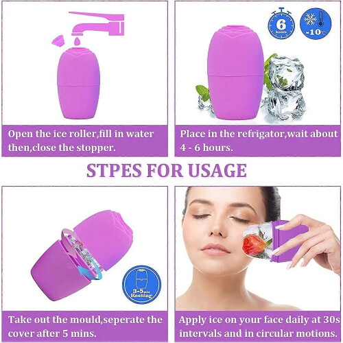 Small Cube Ice Roller for Face And Eye,Facial Ice Roller Massager (Purple) 2