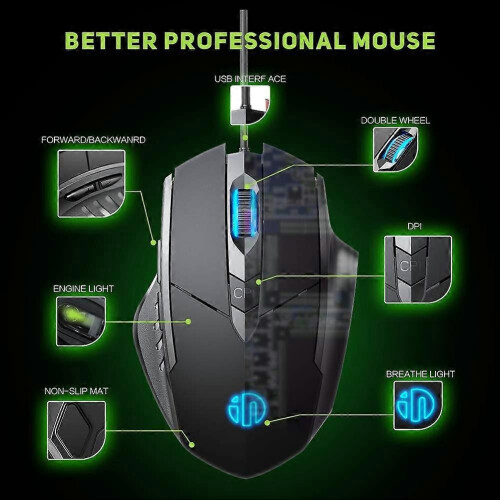 Inphic PW1H Wired Silent Illuminated Computer Gaming 6-Button Mouse 2