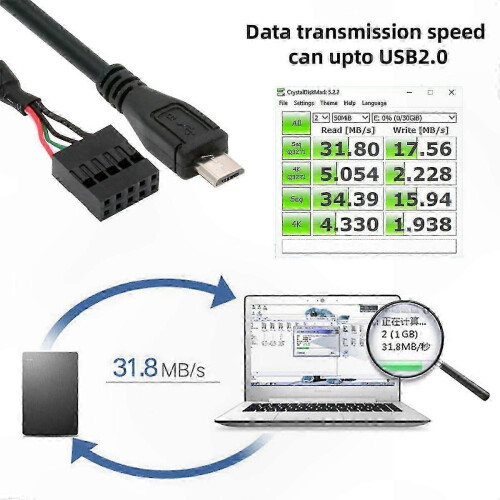 USB 2.0 MB-hode til mikro-USB-kabel 50 cm for miniskjermsensor 9-pinners 10-pinners til 5-pinners 1