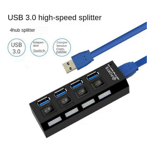 USB 3.0 4-Port Multi USB Splitter Hub with Power Adapter 50cm EU Plug Docking Station 1