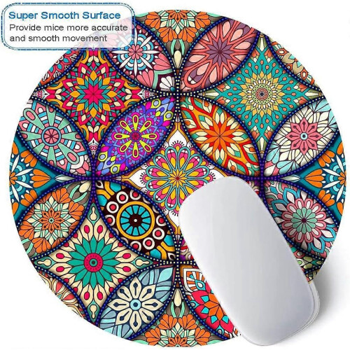 Cute Round Mandala Mouse Pad Non-Slip Rubber Base Stitched Edge Small 1
