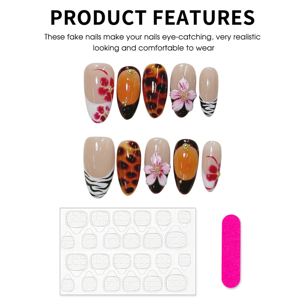 Creation-3C (Xs) Flexible Almond Fake Nails - Nude Brown, Long Lasting