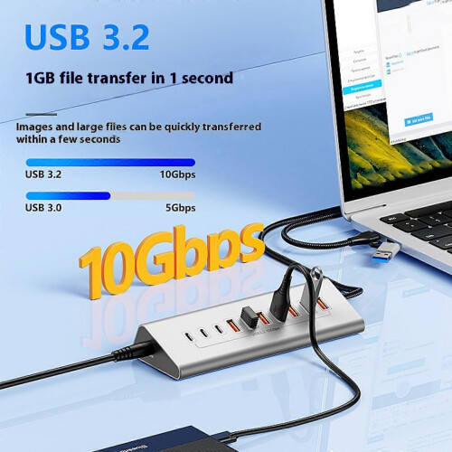Dense Aluminum 7-Port 10Gbps USB-C Dock for MacBook Pro Pad Robot PC Multicolor 2