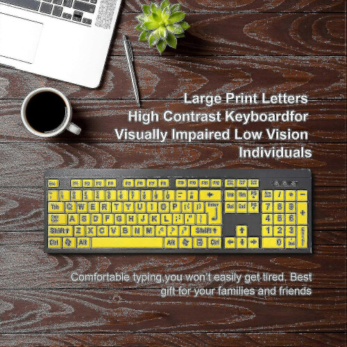 Large Print Wired USB Keyboard High Contrast Oversized Letters for Low Vision Yellow+Black 1