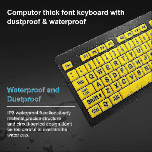 Large Print Wired USB Keyboard High Contrast Oversized Letters for Low Vision Yellow+Black 2