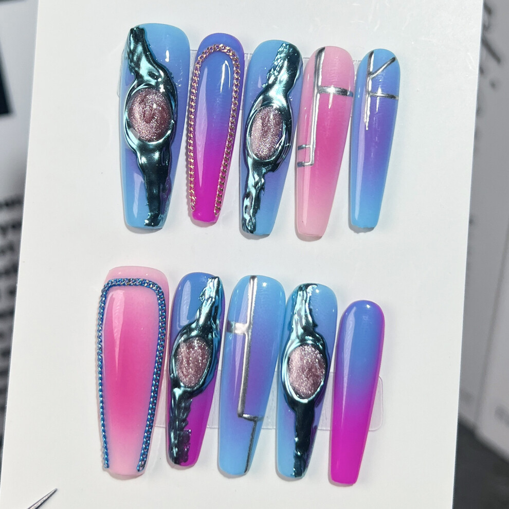 Creation-3C (Xs) Fake Nails With Chain Decor, Durable & Stylish