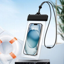 Custodia galleggiante impermeabile IPX8 per telefono con touchscreen, cordino, borsa impermeabile nera