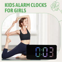 Rainbow Colored LED Digital Alarm Clock,Snooze, Adjustable Volume, Easy Operation, Outlet Powered for Bedroom,Desk,Black