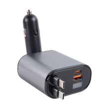 120 W para Interfaz para + Cargador de Coche con Cable Tipo C, Carga Súper Rápida, Cable de Cuatro Puertos, Enchufe Adaptador de Carga Rápida