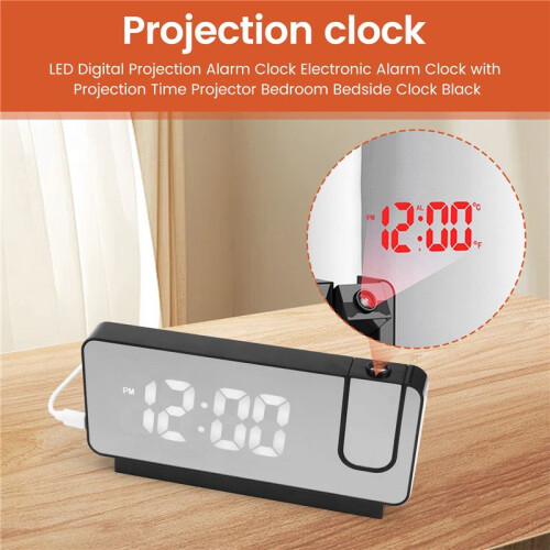 LED Digital Projection Alarm Clock Electronic Alarm Clock with Projection  Projector Bedroom Bedside Clock Black 2