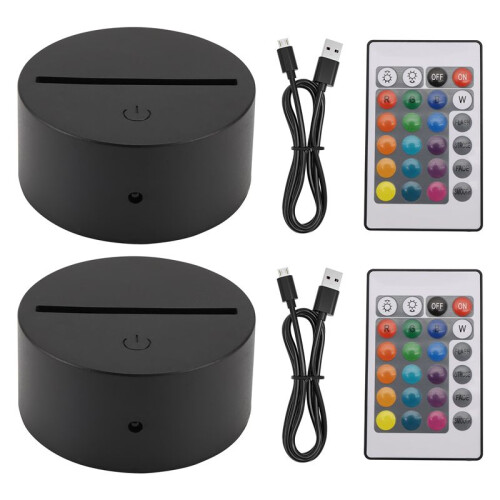 2 Pack 3D Night LED Light Lamp Base + Remote Control + USB Cable, 16 Colors Light Show Display Stand for Acrylic Black