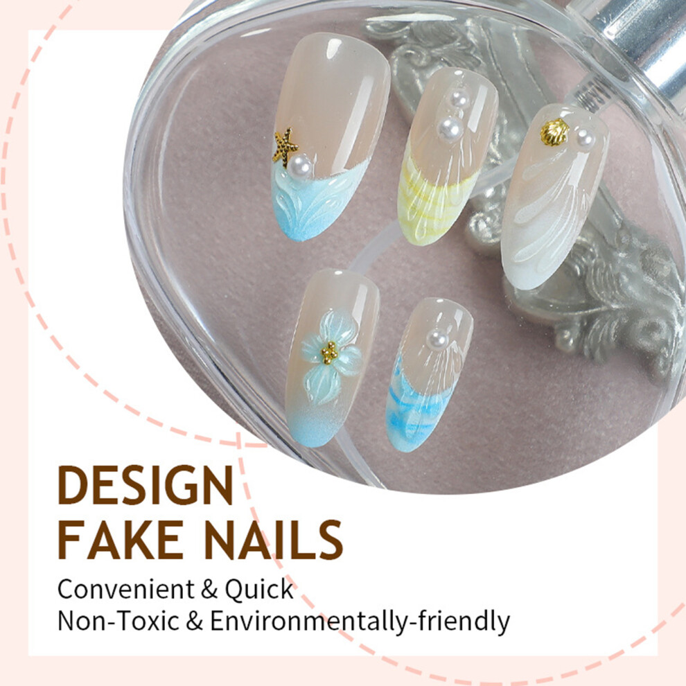 Roc-Electron 30Pcs Blue-Yellow Glossy Fake Nails, Chip-Proof Stage Wear
