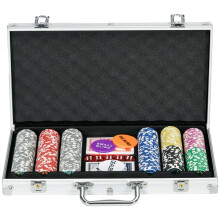 Pokerset mit 300 Chips, Karten, Würfeln und Tragetasche
