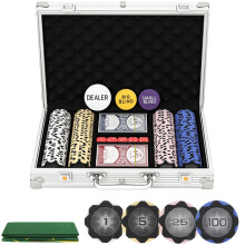 Pokerchip-Set im Etui mit Würfeln, Dealer-Button und Spielkarten