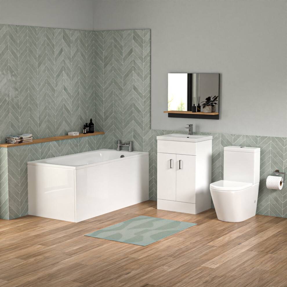 Nes Home Bathroom Suite 1500Mm Round Bathtub With Freestanding Vanity & Close Coupled Toilet