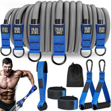 12-teiliges (136 kg) multifunktionales Fitness-Trainings-Widerstandsband-Set für Heimtrainings Blue+Orange