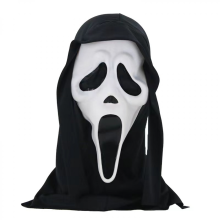 Halloween-masker met zwarte kap, spookgezicht, verkleedaccessoire voor volwassenen
