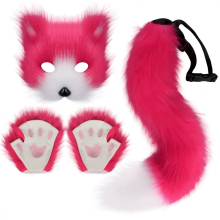 Accessoireset voor een furry cosplay-kostuum met masker, staart en pootwanten, wolf- en vossenkostuumaccessoires voor volwassenen en fe