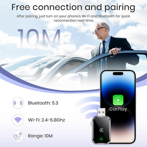 Ασύρματος προσαρμογέας CarPlay, Μετατρέπει ενσύρματα σε ασύρματα, Mini USB και USB-C D 1
