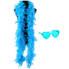 db11 Colorful Feather Boas, 6.6ft Feather Boa for Women for Dancing Wedding Party Cosplay Halloween,with Heart Rimless Sunglasses (Lake Blue)