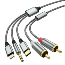 3-in-1-Audio-Adapterkabel, Lightning und USB-C auf 2 RCA und 3,5-mm-Aux, für Autoradio, Heimkino, Lautsprecher
