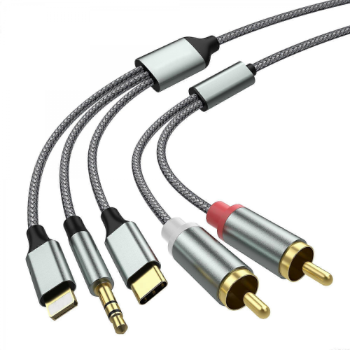 Καλώδιο προσαρμογέα ήχου 3 σε 1, Lightning και USB-C σε 2 RCA και 3,5 mm Aux, για στερεοφωνι