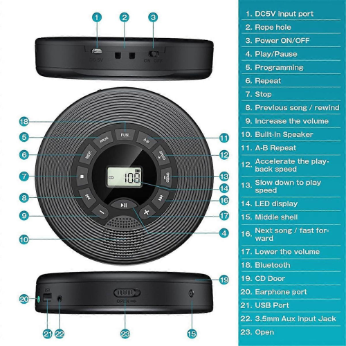 Συσκευή αναπαραγωγής CD Bluetooth με ενσωματωμένα ηχεία, φορητή συσκευή αναπαραγ 2
