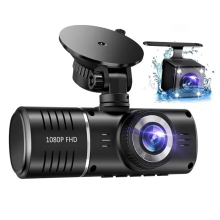 3-Kanal-Dashcam mit 1080P-Front- und Innenraumkamera, Weitwinkelobjektiv, Loop-Aufnahme und Nachtsicht